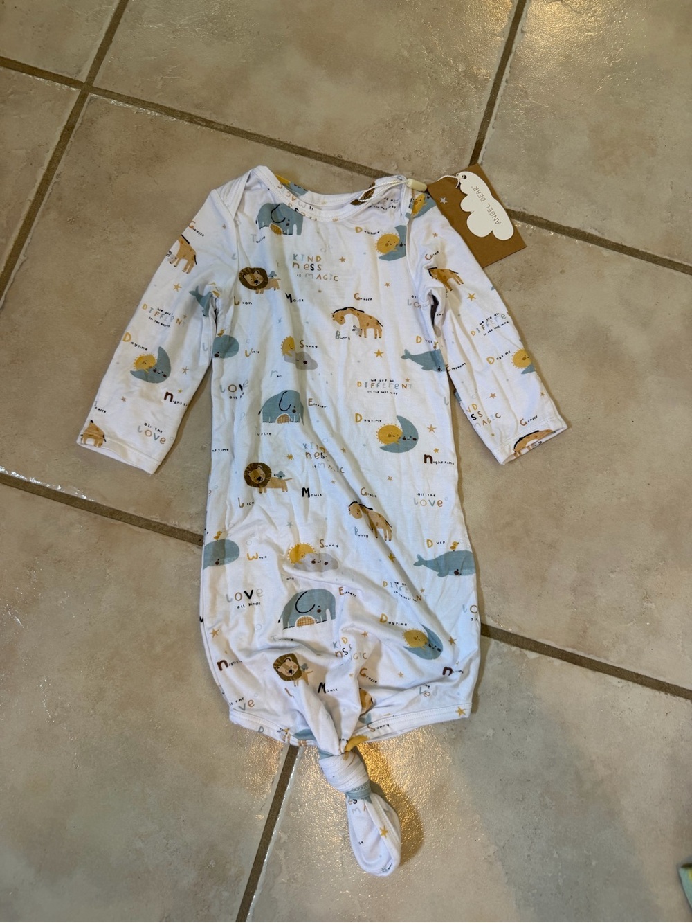 Angel Dear White Sleep Gown with Blue and Yellow Animal Print